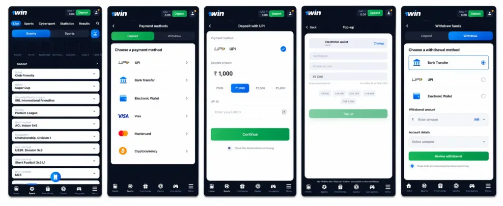 Payment methods screenshots for 1 win india